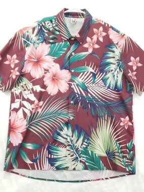Hardaddy Shirt Mens L Burgundy Hawaiian Stretch Short Sleeve Classic Button-Up